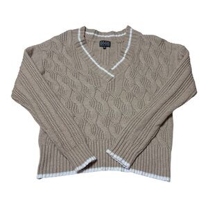 Tan Cable Knit V-Neck Cardigan